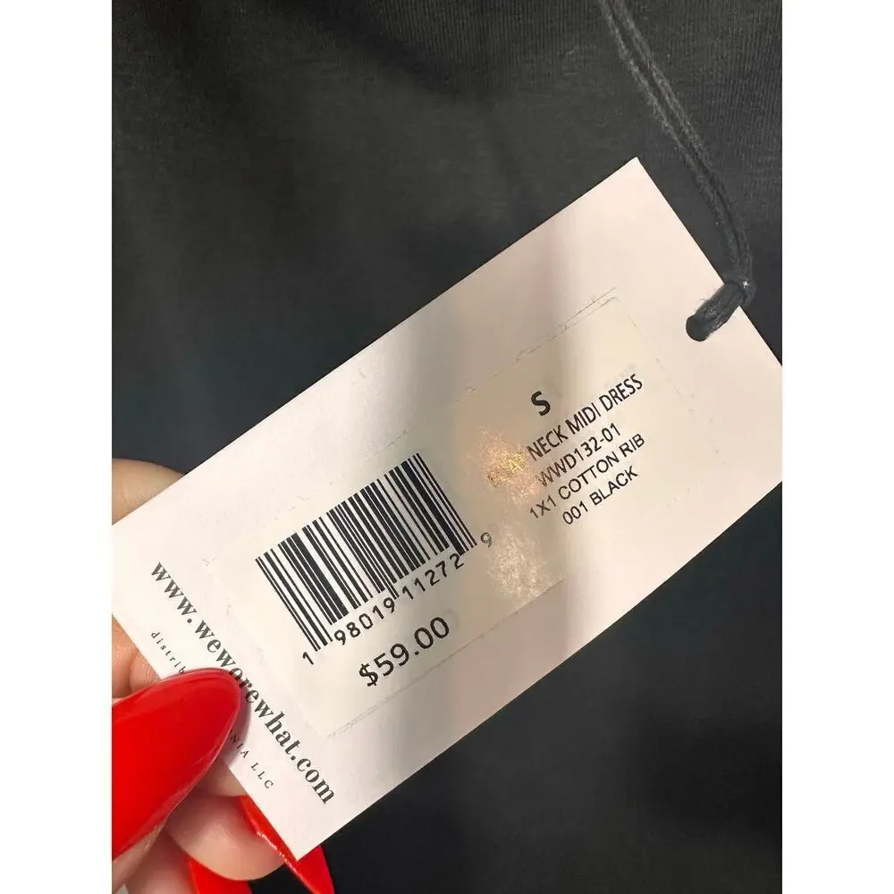 NEW- NWT WeWoreWhat Black Boat Neck Cotton Rib Midi Dress Sz S SOLD OUT online - Picture 5 of 5